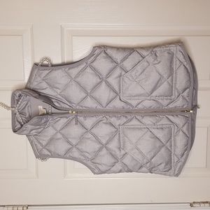 J. Crew Womens Light Grey Down Puffer Vest Jacket Quilt Print Sleevless
